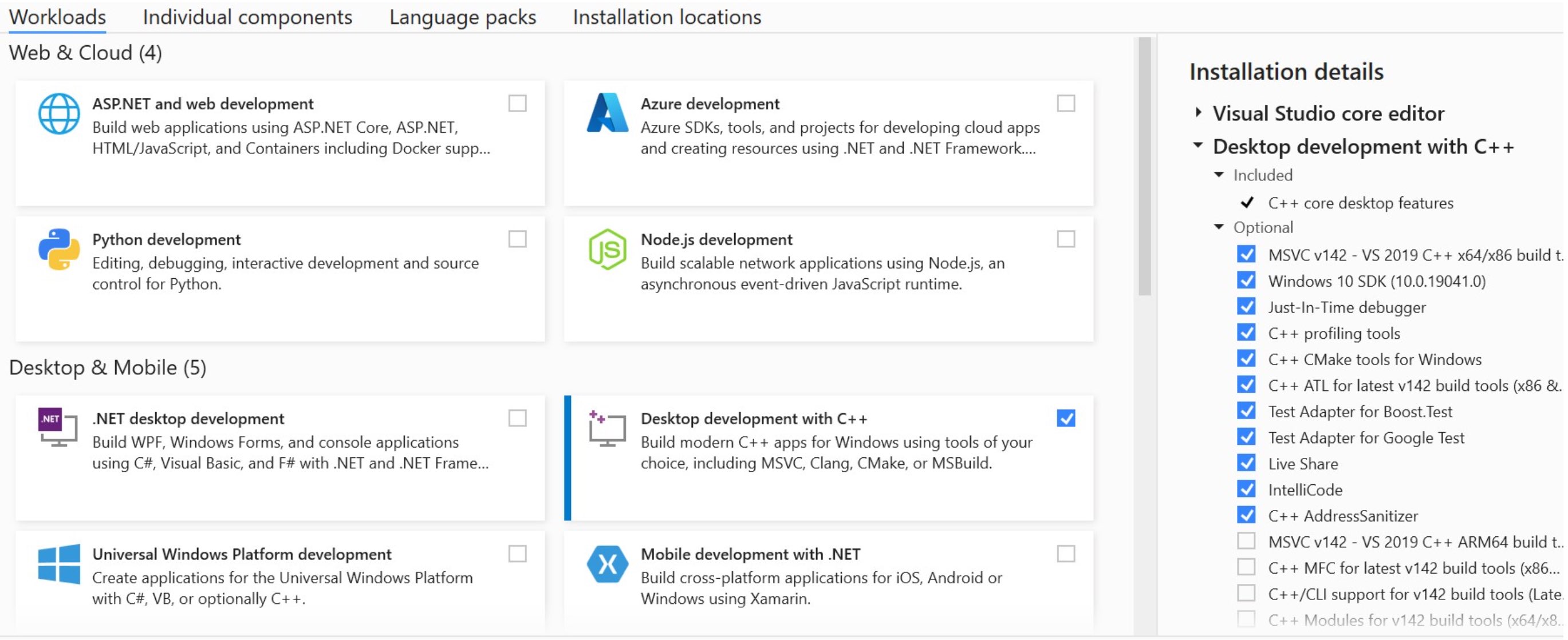 Visual Studio 2019 Install